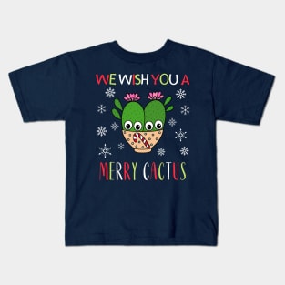 We Wish You A Merry Cactus - Cacti Couple In Christmas Candy Cane Bowl Kids T-Shirt